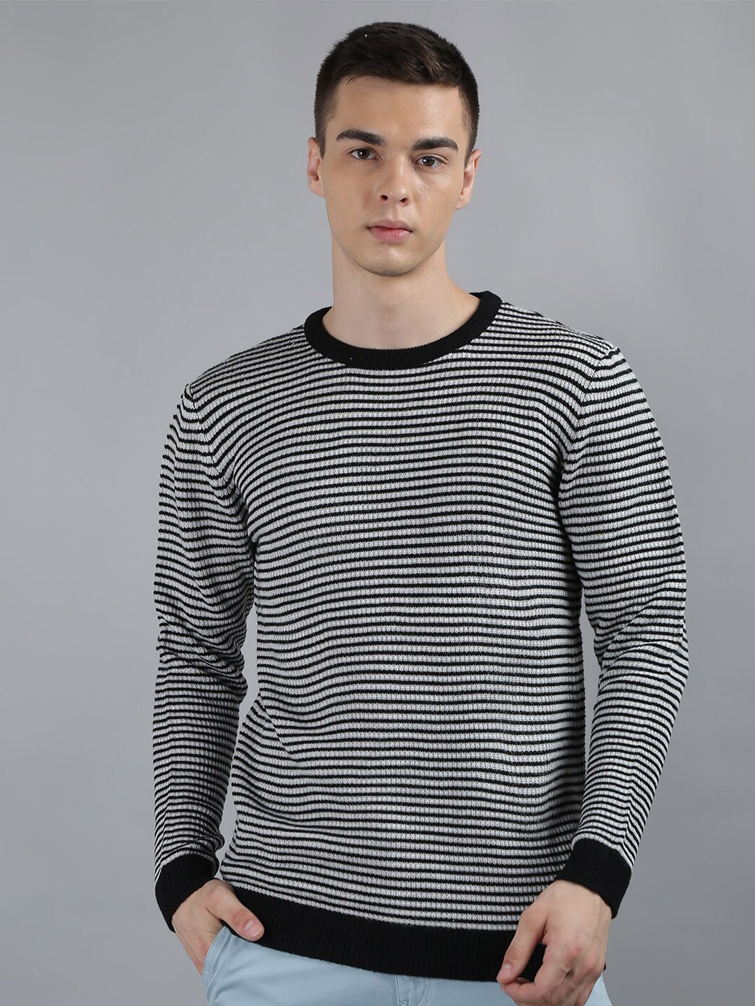 

TIM PARIS Striped Cotton Pullover Sweater, Grey