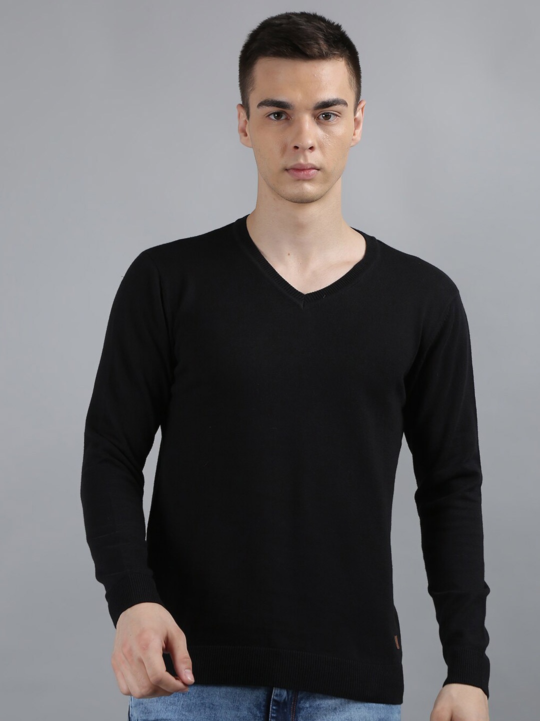 

TIM PARIS V-Neck Cotton Pullover Sweater, Black