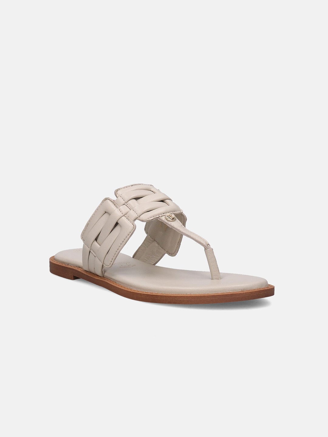 

BAGATT Goldy Leather Open Toe T-Strap Flats, Off white