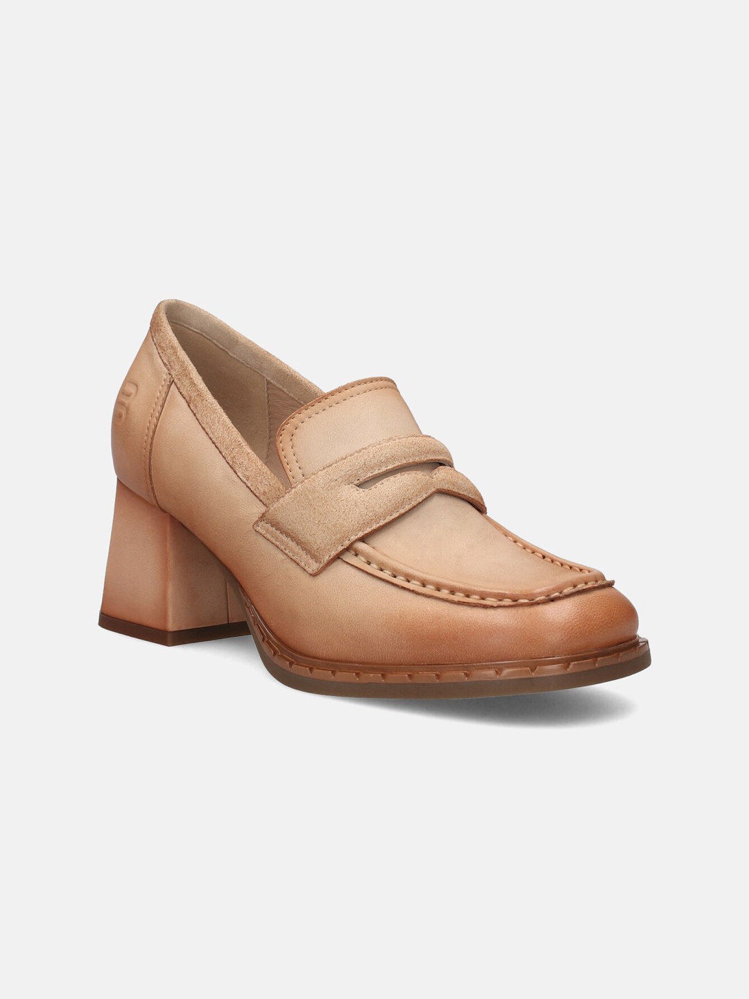 

BAGATT Scala Square Toe Leather Block Heel Loafers, Beige