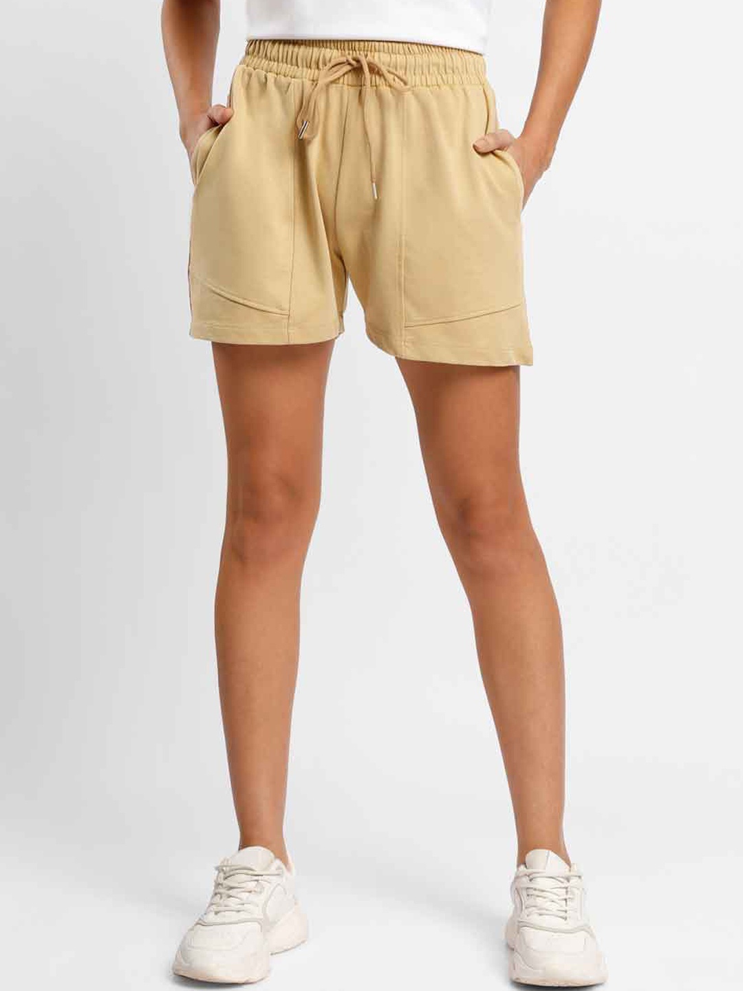 

NOBERO Women Mid Rise High-Rise Cotton Shorts, Brown