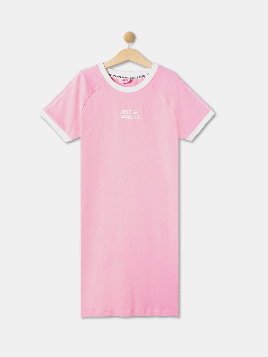 

R&B Girls Round Neck Cotton T-Shirt Dress, Pink