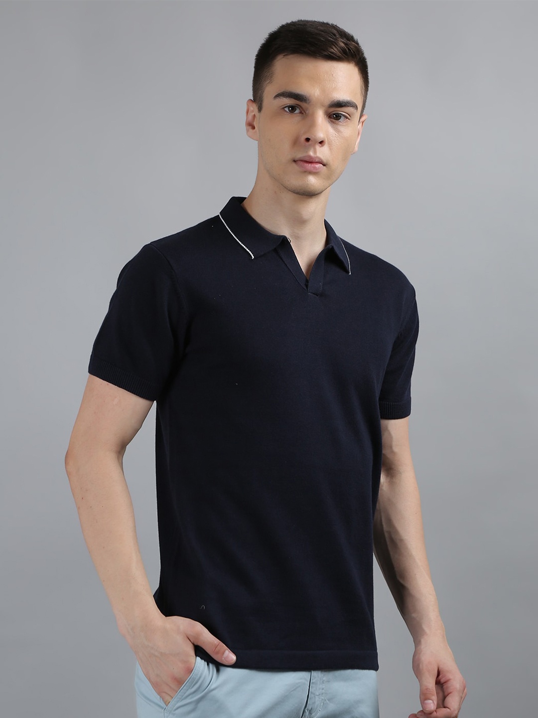 

TIM PARIS Polo Collar Cotton T-shirt, Navy blue