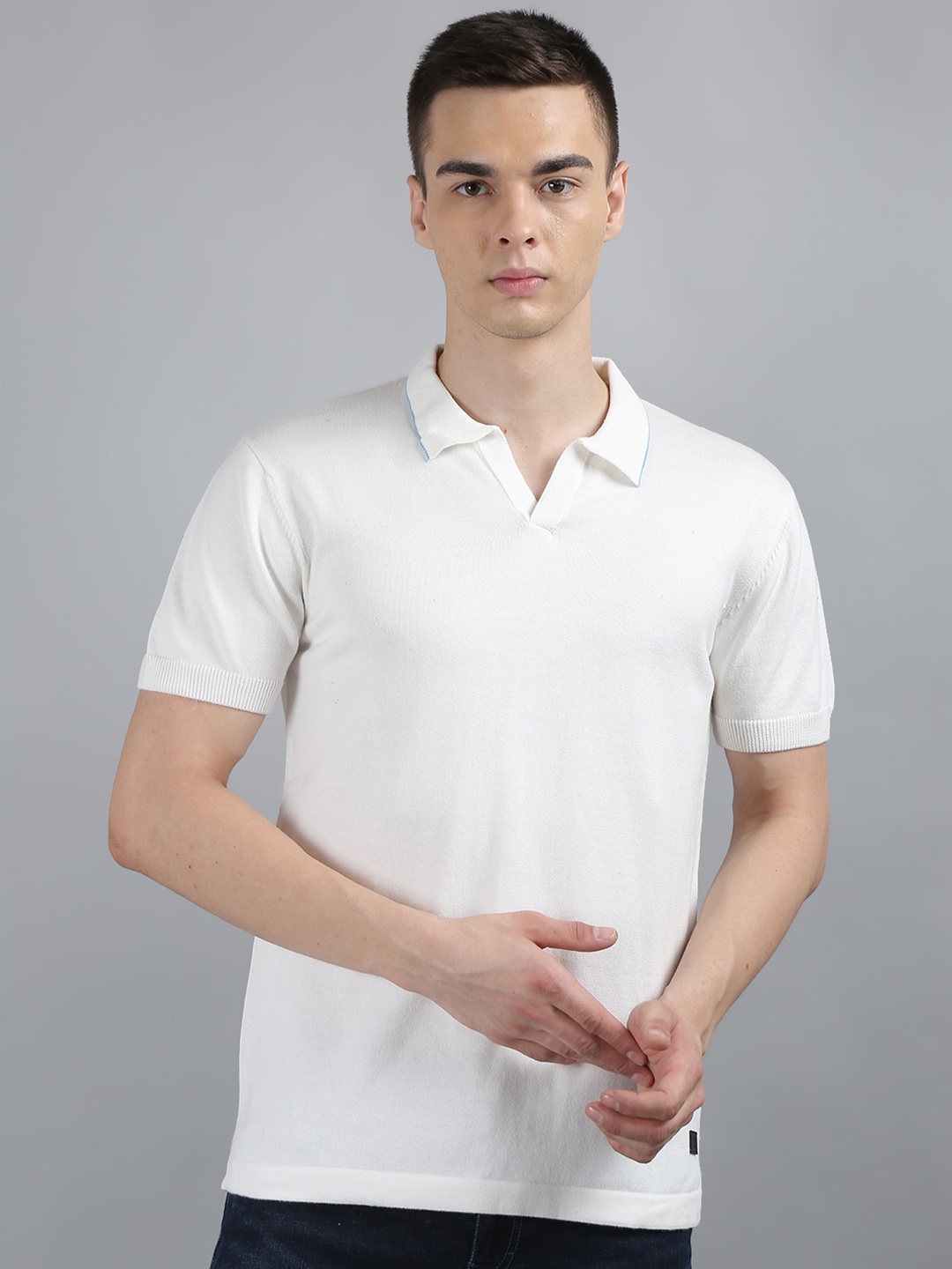 

TIM PARIS Polo Collar Cotton T-Shirt, White