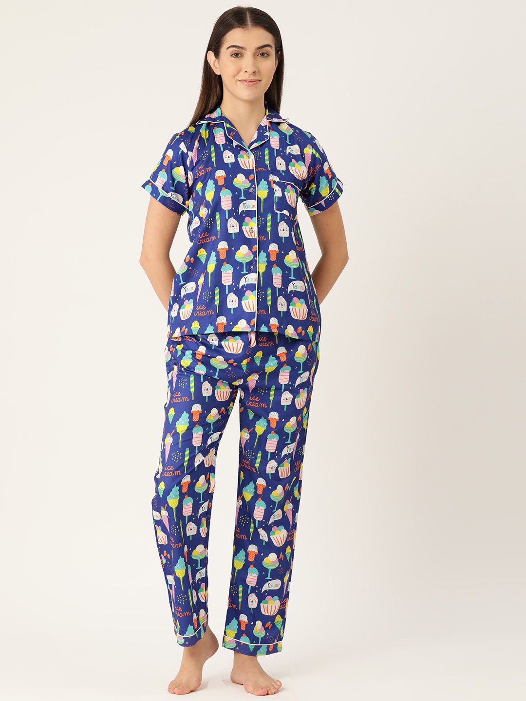 

bedgasm Women Conversational Printed Night suit, Blue