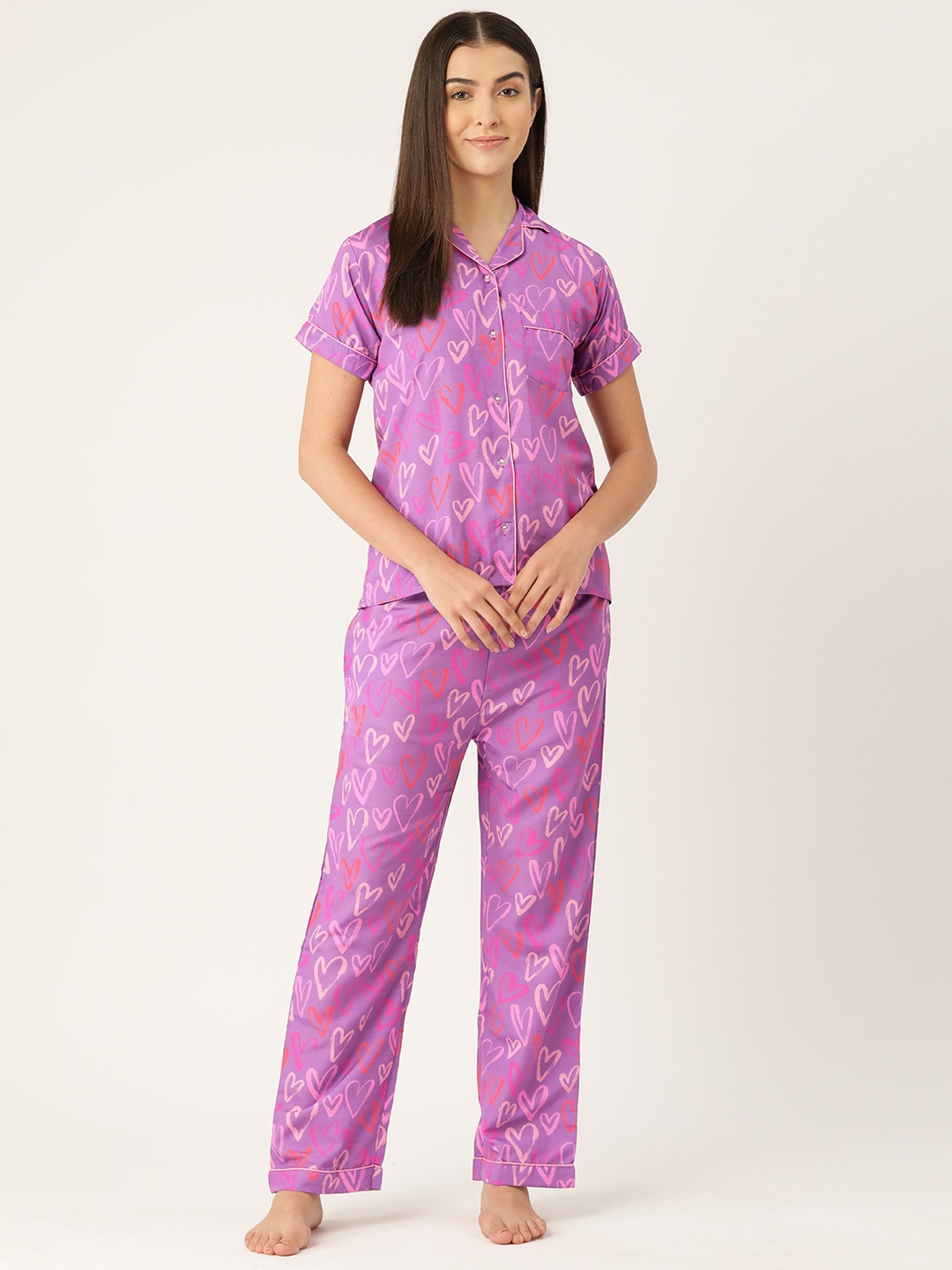 

bedgasm Women Conversational Printed Night suit, Purple