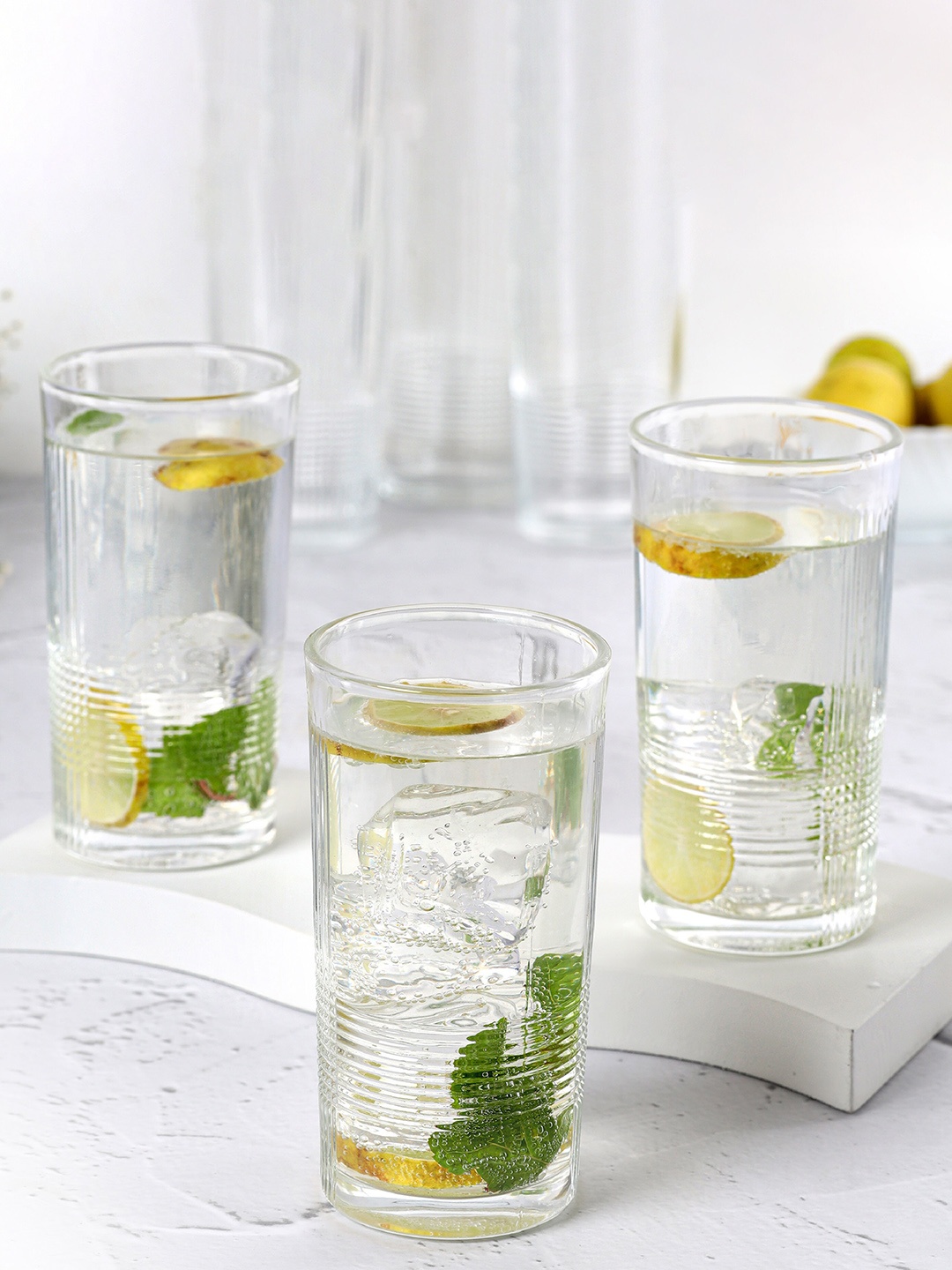 

Cello Enigma 6 Pieces Transparent Textured Water Or Juice Glasses-265ml