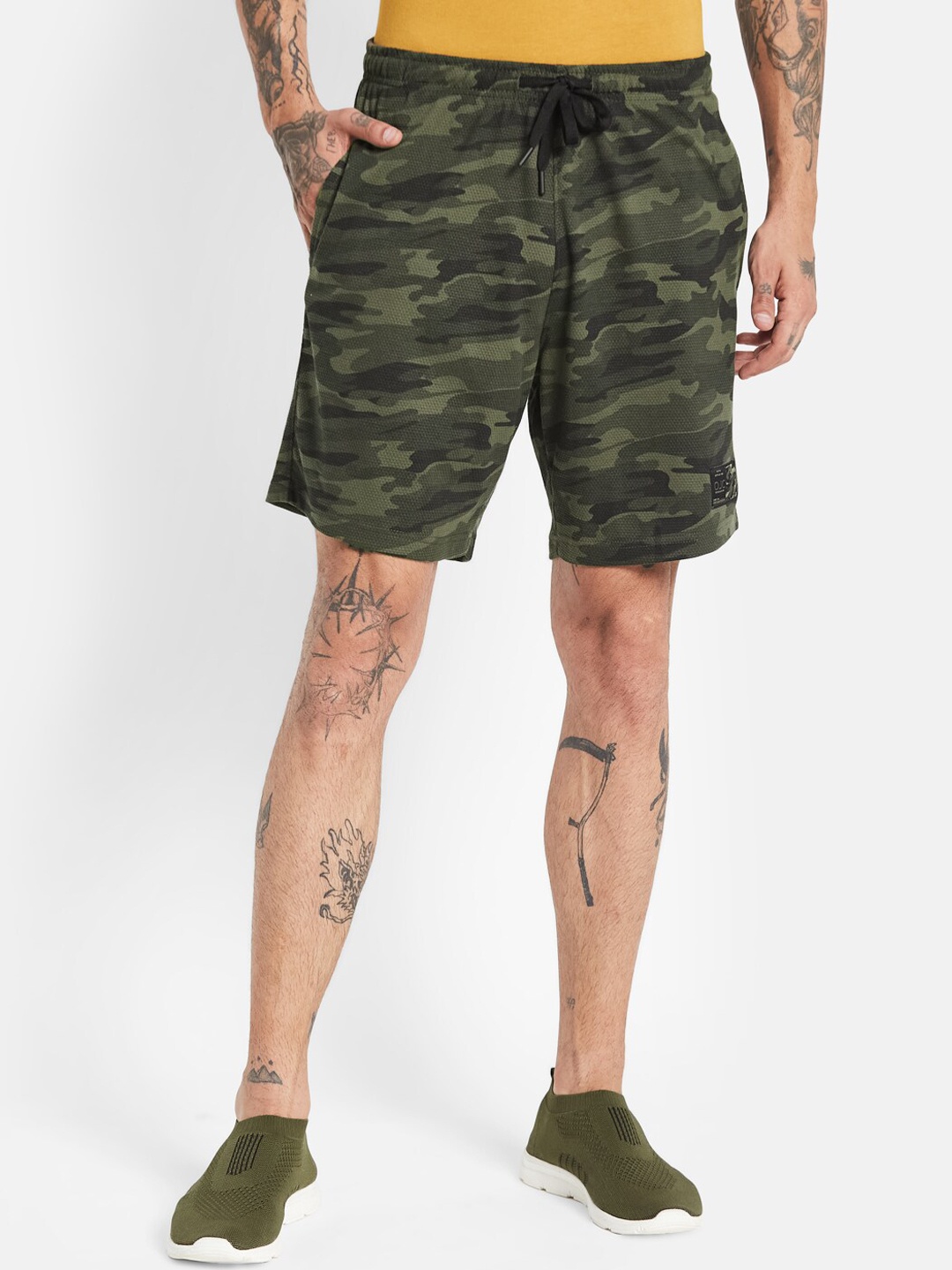 

Octave Men Camouflage Printed Cotton Shorts, Olive