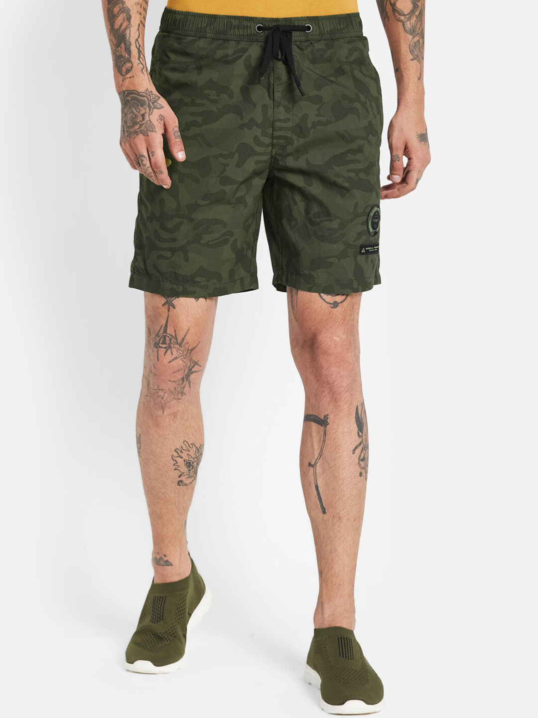 

Octave Men Camouflage Printed Cotton Sports Shorts, Olive