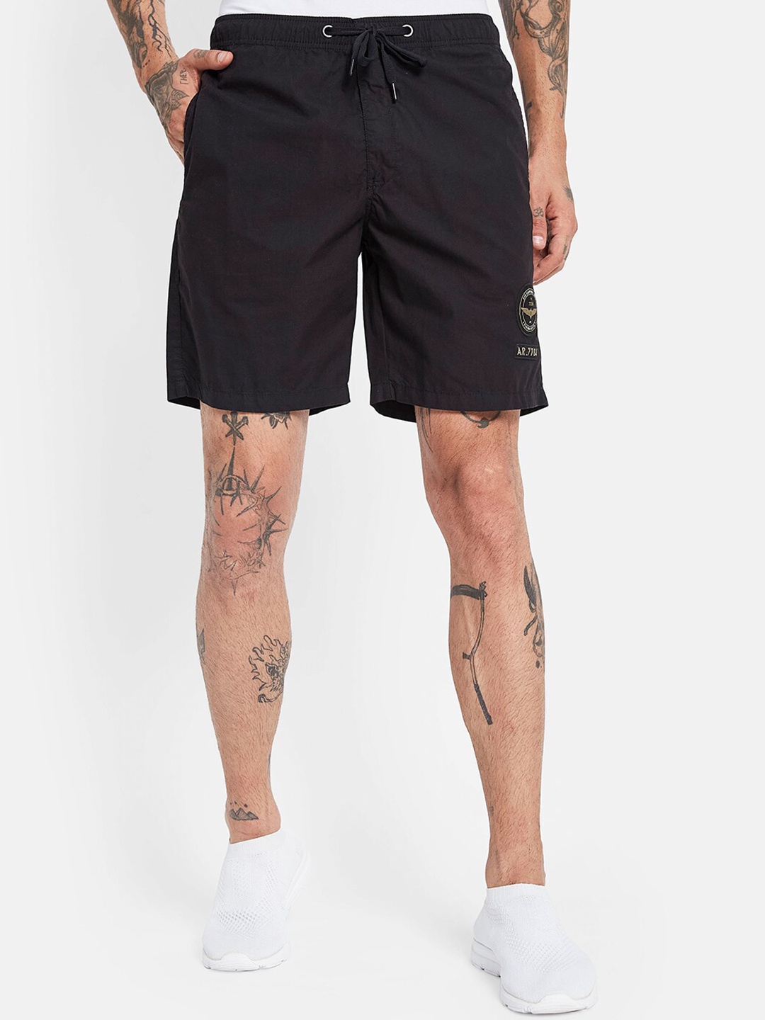 

Octave Men Mid-Rise Cotton Shorts, Black