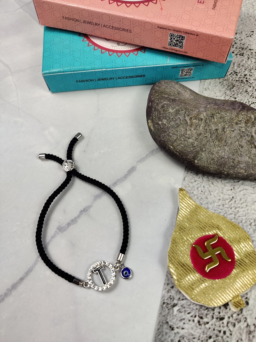 

EL REGALO T Name Initial Evil Eye Rakhi, Black