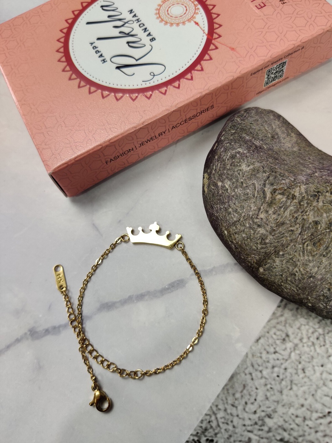 

EL REGALO Crown Charm Stainless Steel Rust Free Rakhi, Gold