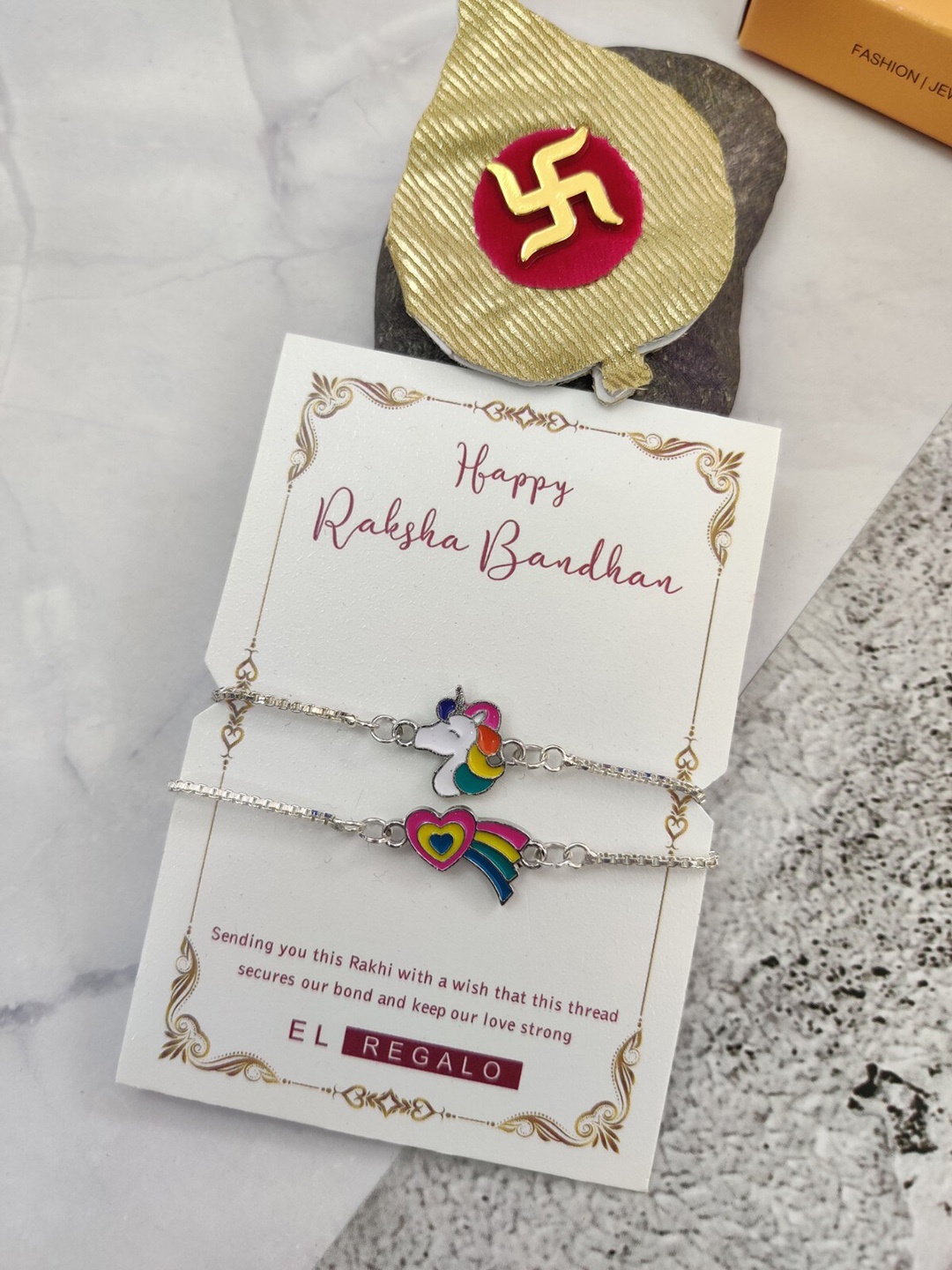 

EL REGALO Kids Boys Set Of 2 Chain Adjustable Rakhis, Silver