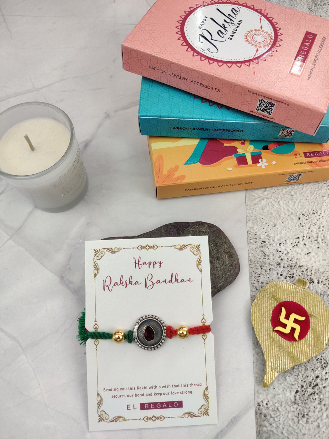 

EL REGALO Beaded Thread Rakhi, Silver