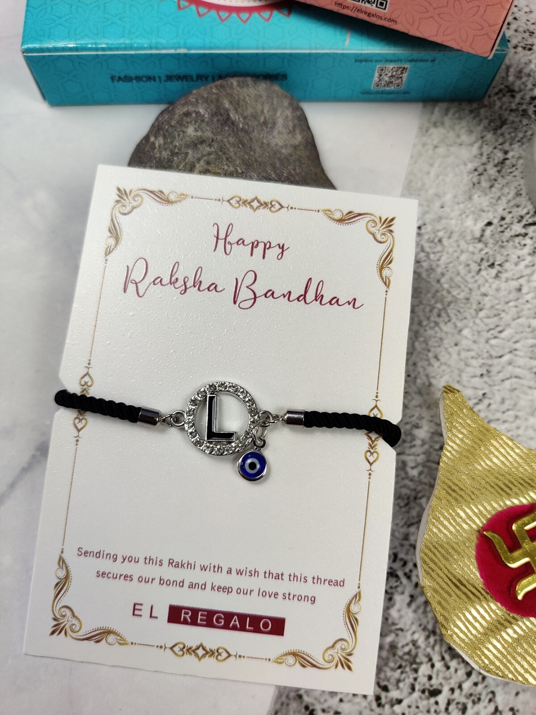 

EL REGALO L Name Initial Evil Eye Rakhi, Black