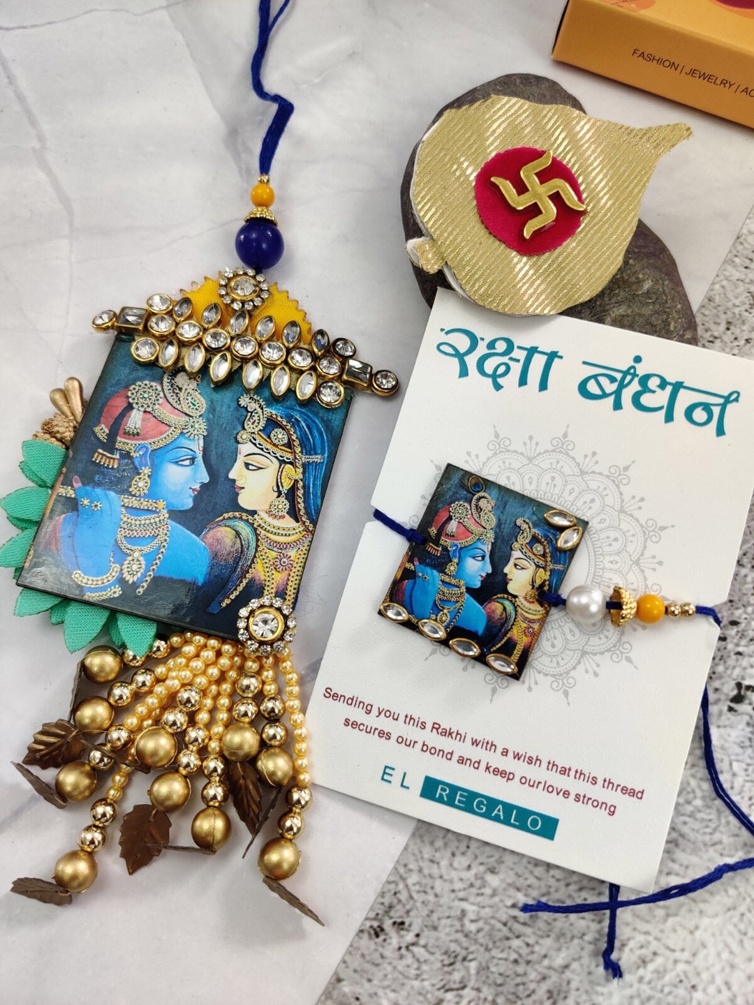 

EL REGALO Set Of 2 Radha Krishna Thread Rakhis, Blue