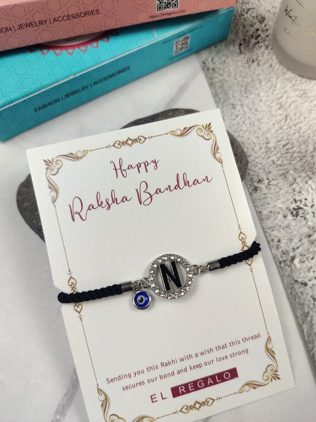 

EL REGALO N Letter & Evil Eye Charm Detail Rakhi, Black