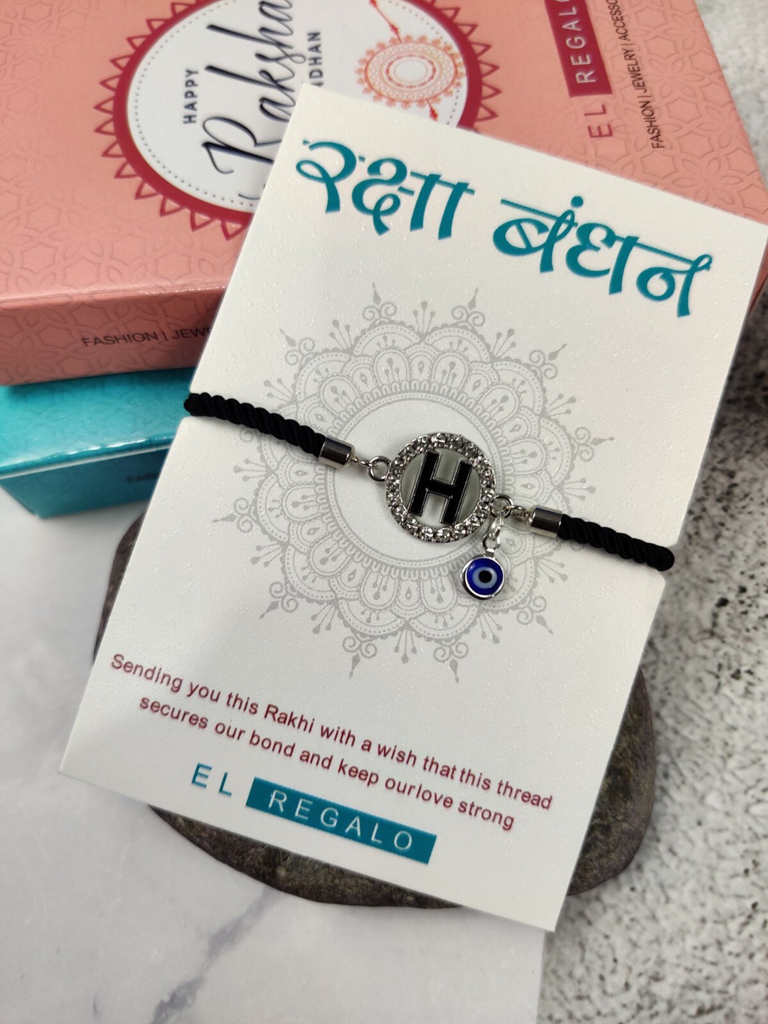 

EL REGALO H Letter & Evil Eye Charm Detail Rakhi, Black