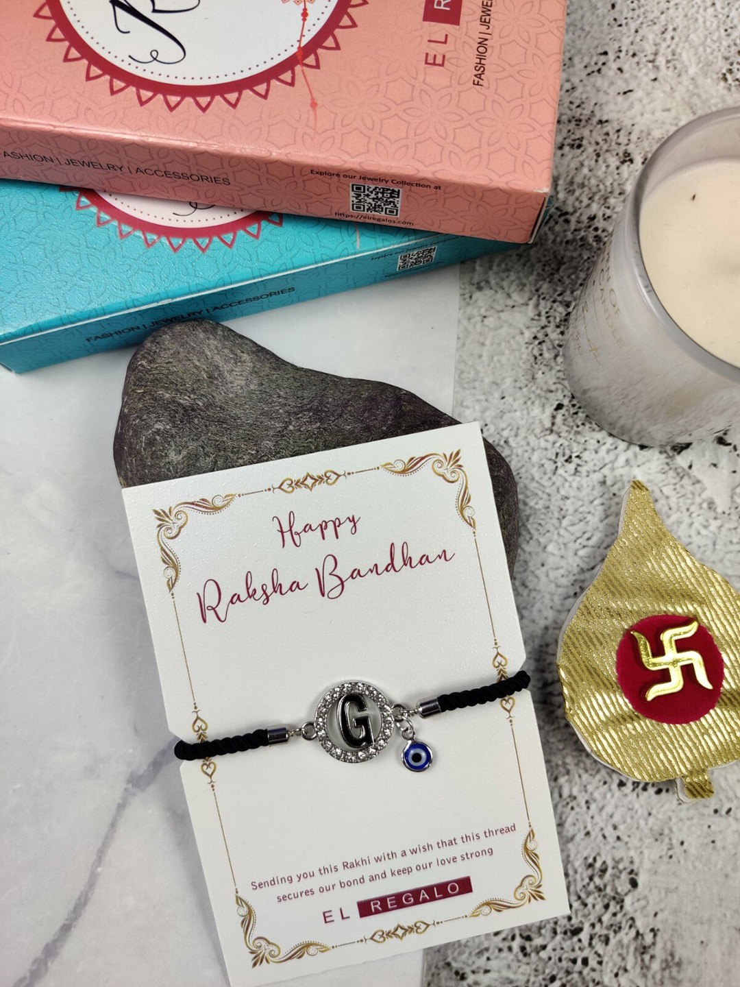 

EL REGALO G Name Initial Evil Eye Rakhi, Black