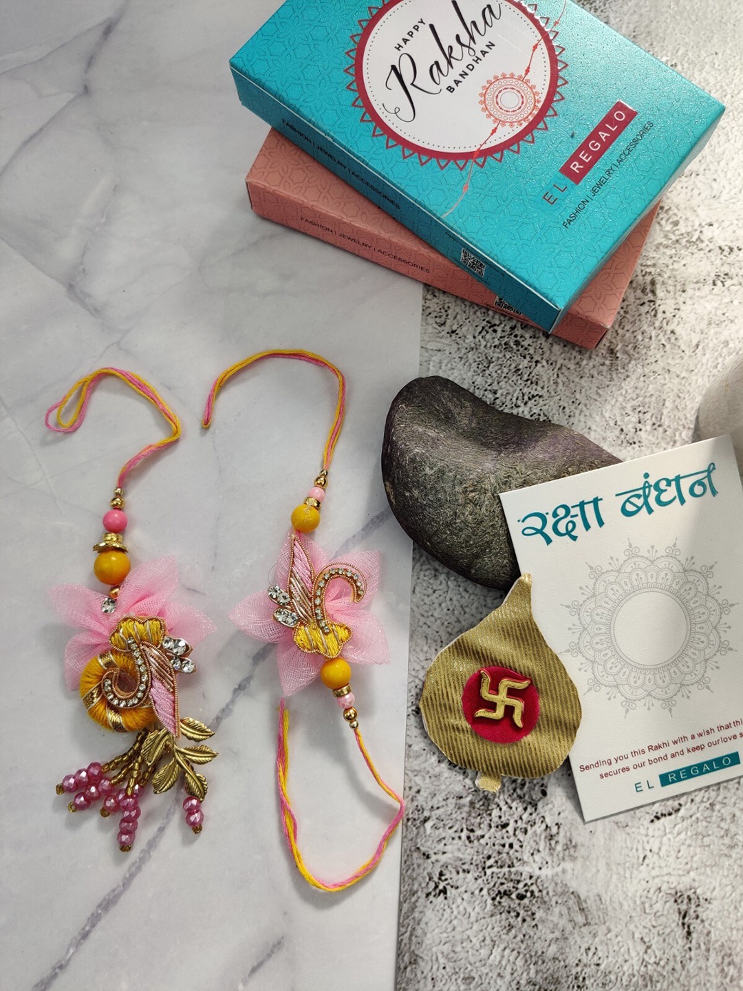 

EL REGALO Men Set Of 2 Beaded Thread Rakhi, Pink