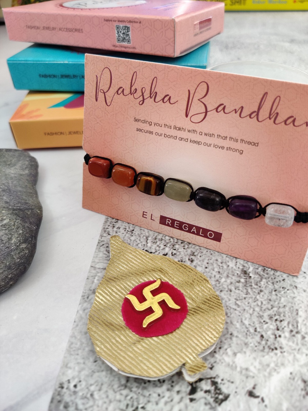 

EL REGALO Chakra Stone Rakhi & Greeting Card, Brown