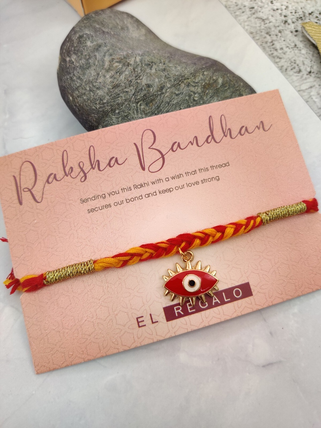 

EL REGALO Evil Eye Charm Rakhi & Greeting Card, Red