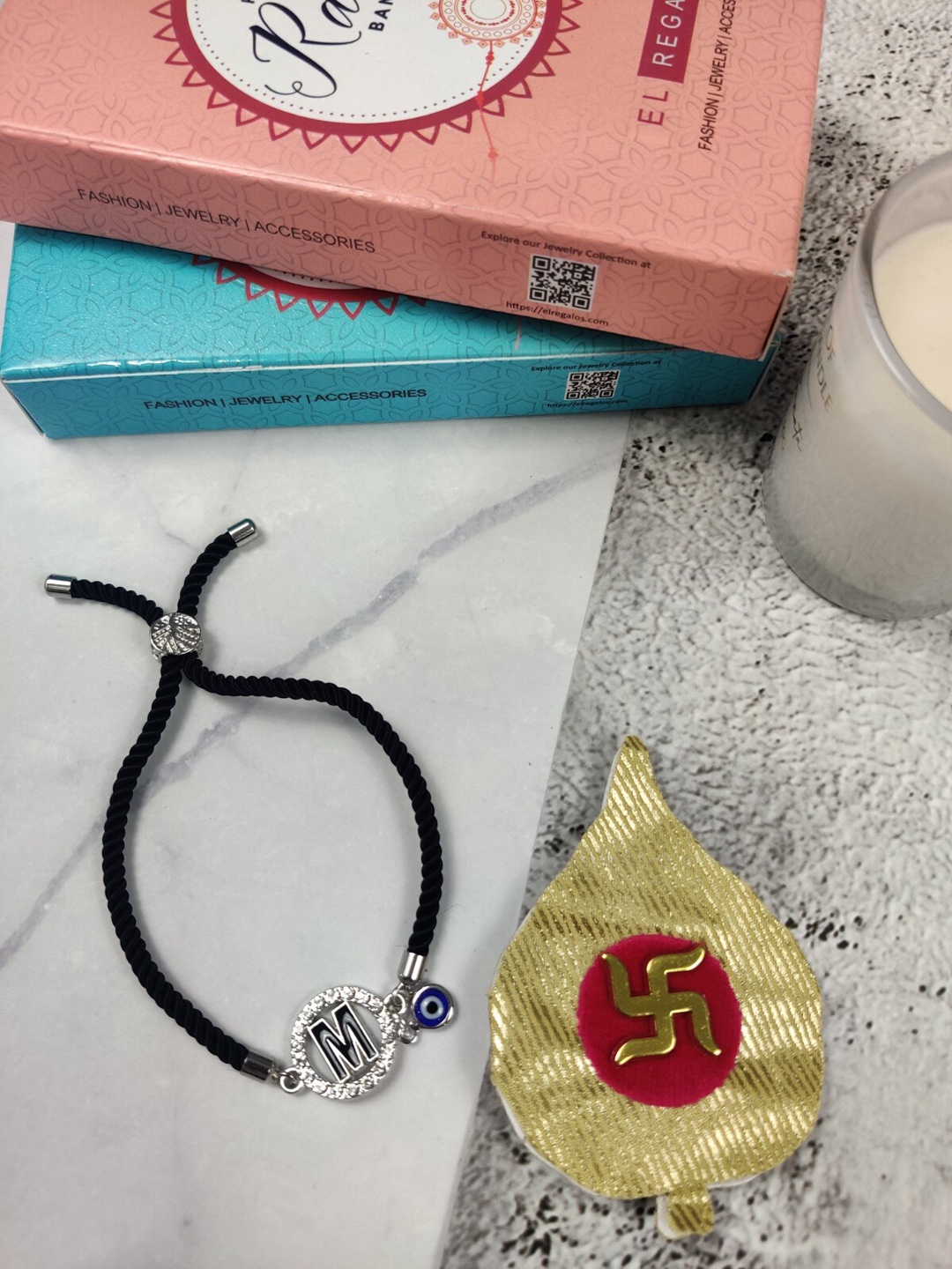 

EL REGALO M Name Initial Evil Eye Rakhi, Black