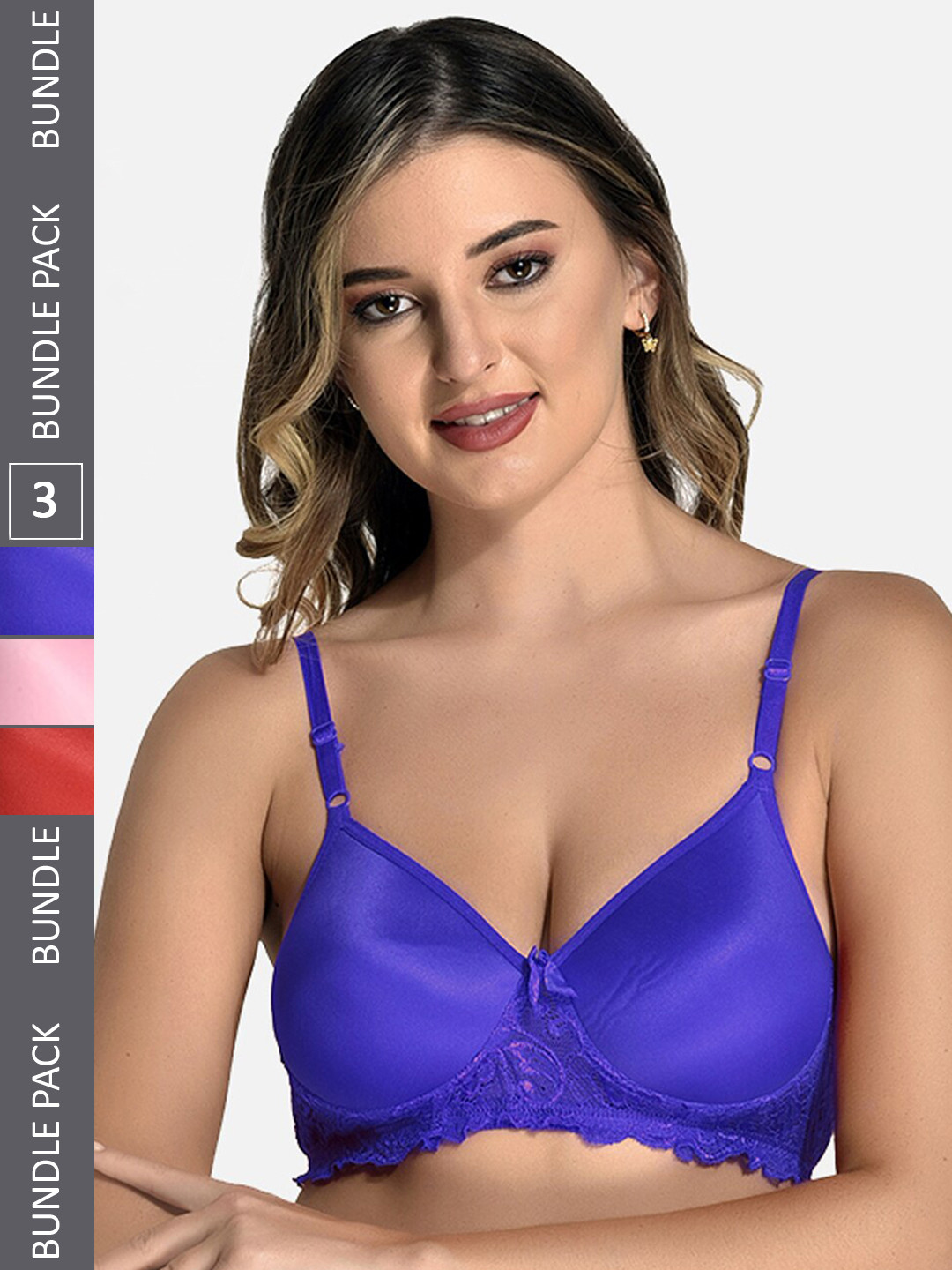 

StyFun Pack Of 3 Full Coverage Lightly Padded Bra With All Day Comfort, Pink