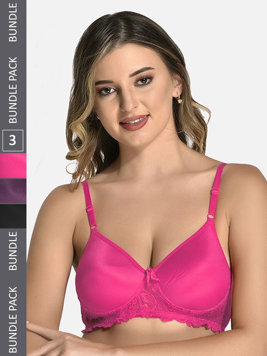 

StyFun Pack Of 3 Full Coverage Lightly Padded Bra With All Day Comfort, Pink