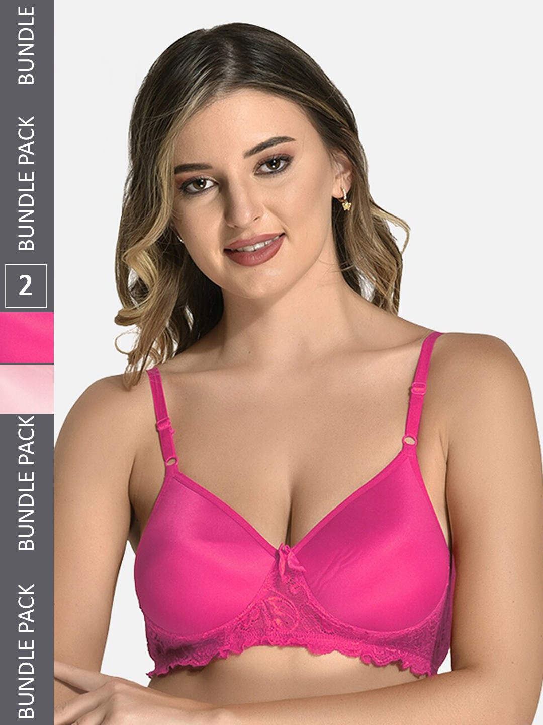 StyFun Pack Of 2 Full Coverage Lightly Padded Bra With All Day Comfort, Pink