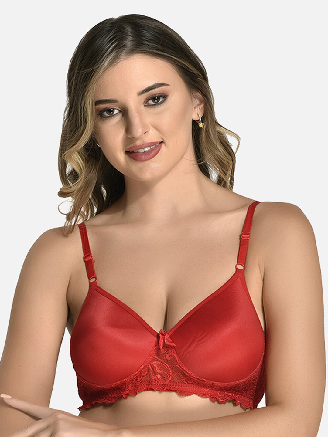 

StyFun Full Coverage Lightly Padded Lace All Day Comfort Bra, Red