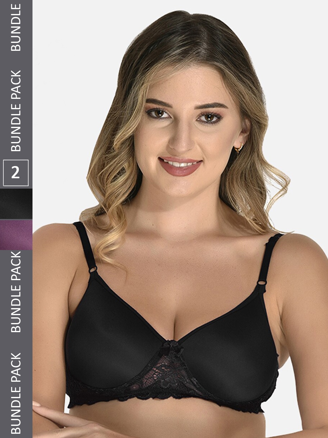 

StyFun Pack Of 2 Floral Lace Bra Full Coverage Lightly Padded, Black