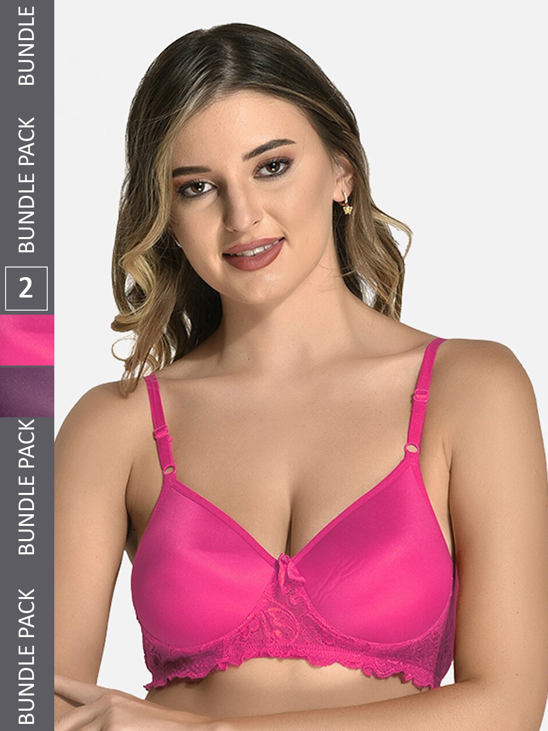 

StyFun Pack Of 2 Full Coverage Lightly Padded Lace All Day Comfort Bra, Pink