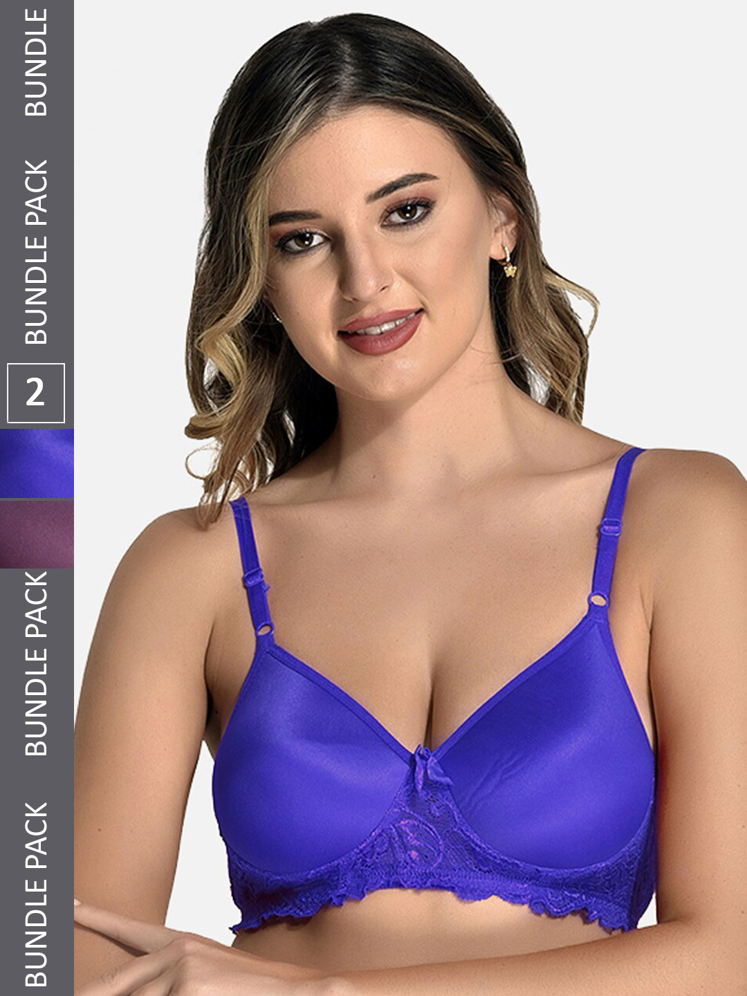 

StyFun Pack Of 2 Full Coverage Lightly Padded Lace All Day Comfort Bra, Blue