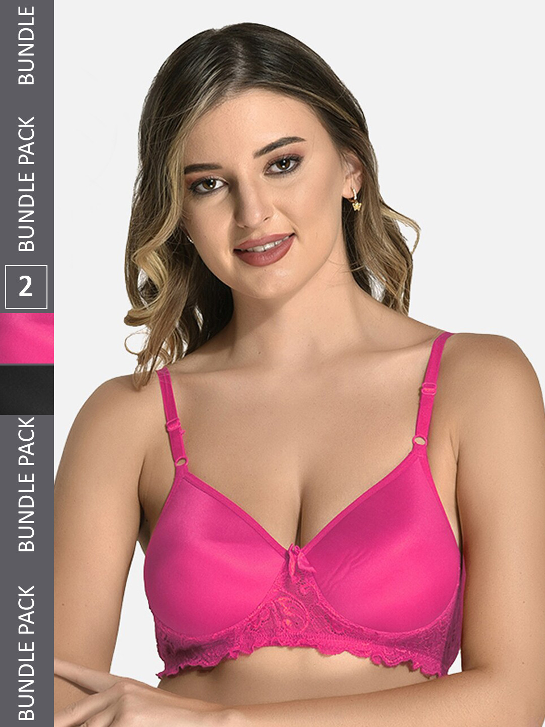 

StyFun Pack Of 2 Full Coverage Lightly Padded Lace All Day Comfort Bra, Pink