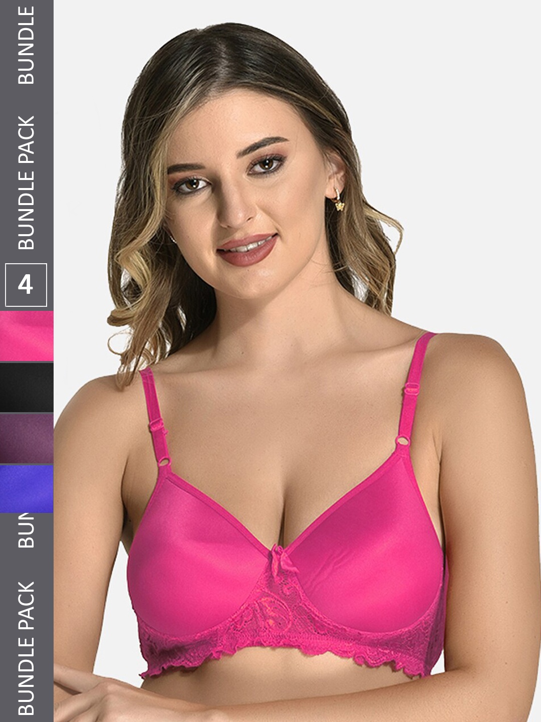 

StyFun Pack Of 4 Full Coverage Lightly Padded Bra With All Day Comfort, Pink
