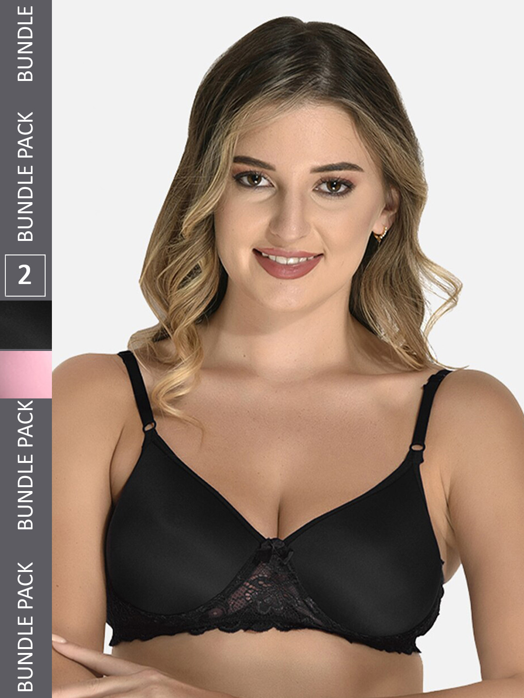 

StyFun Pack Of 2 Full Coverage Lightly Padded Bra With All Day Comfort, Black