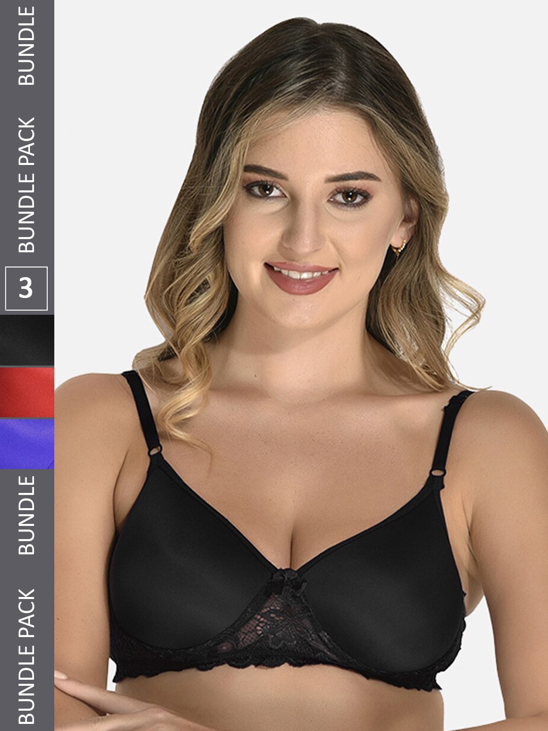 

StyFun Pack Of 3 Full Coverage Lightly Padded Bra With All Day Comfort, Black