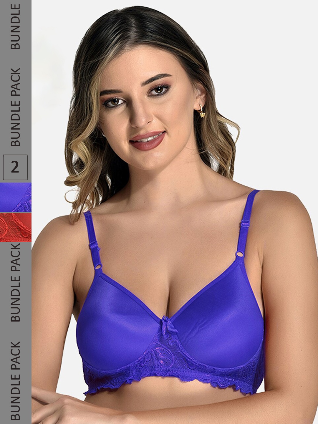 

StyFun Pack Of 2 Floral Bra Full Coverage Lightly Padded, Blue