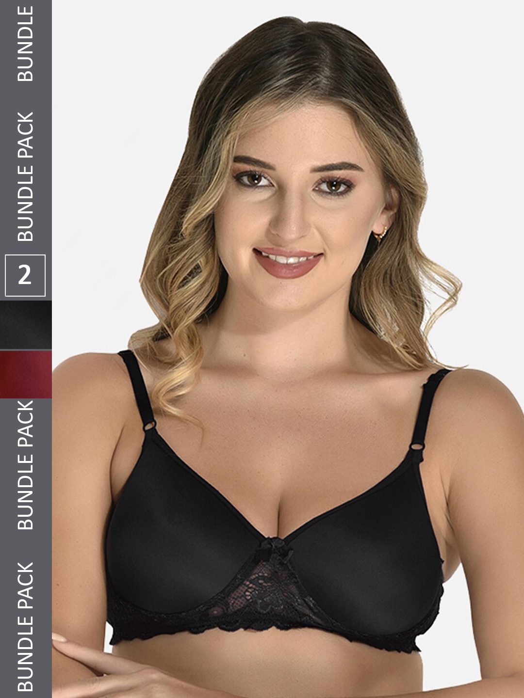 

StyFun Pak Of 2 Floral Bra Full Coverage Lightly Padded, Black