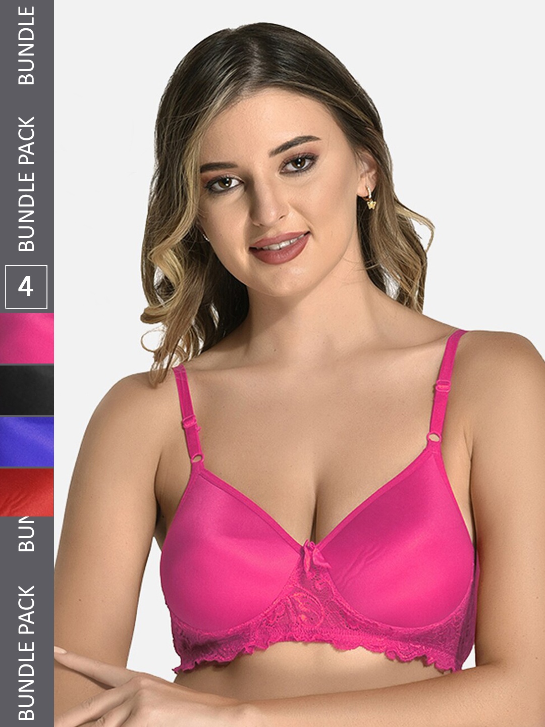 

StyFun Pack Of 4 Floral Bra Full Coverage Lightly Padded, Pink