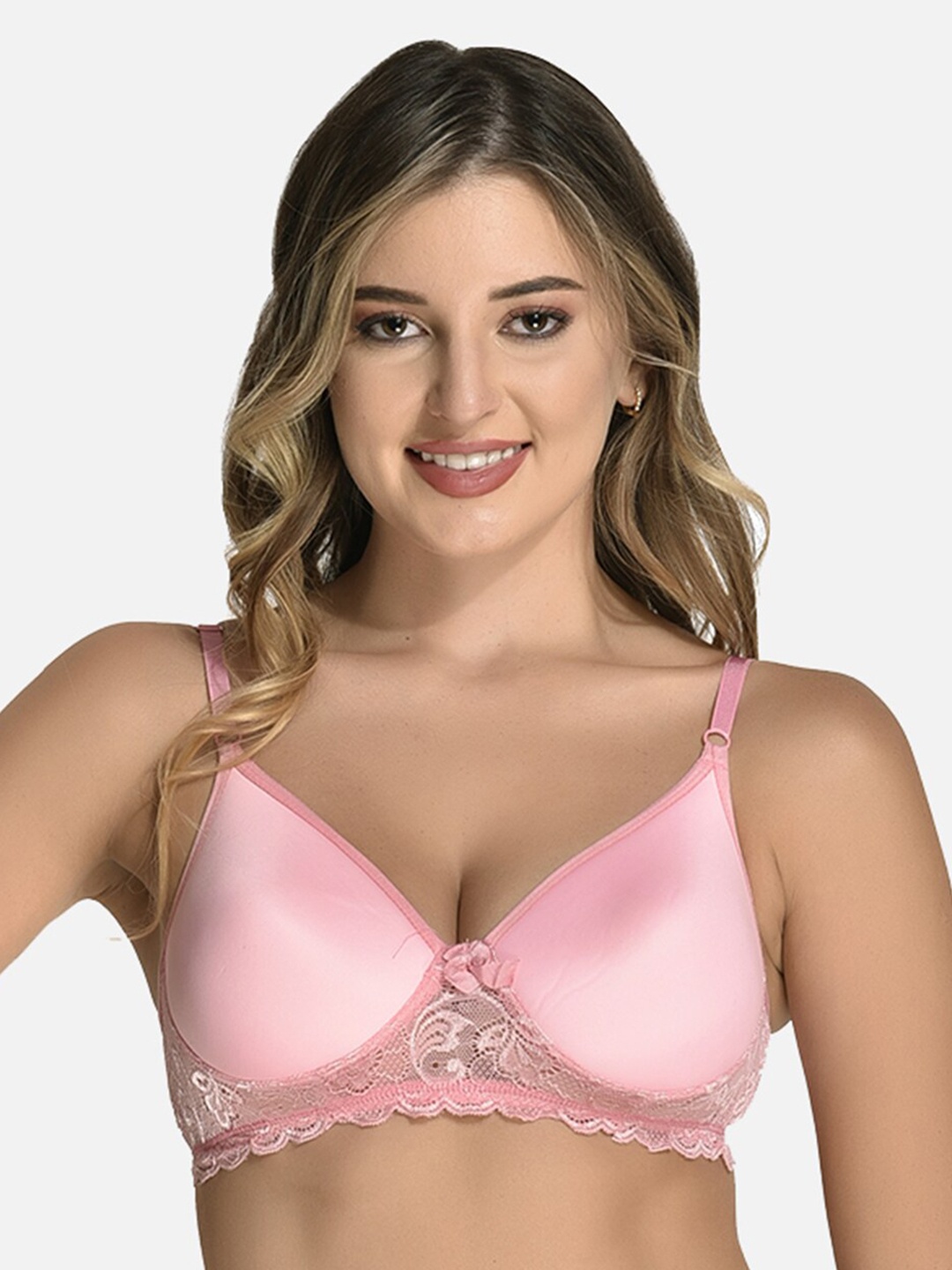 

StyFun Floral Lace Full Coverage All Day Comfort Lightly Padded Non-Wired Everyday Bra, Pink
