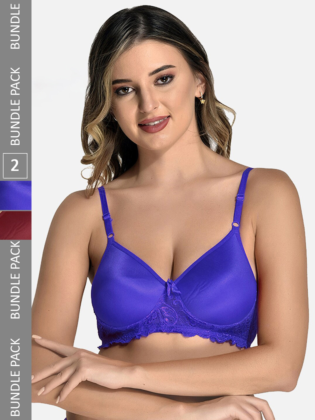 

StyFun Pack Of 2 Full Coverage Lightly Padded Seamless Cotton Bra-All Day Comfort, Blue