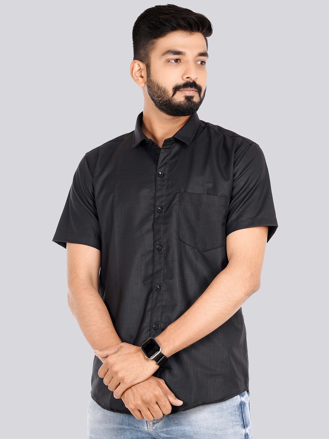 

VENISA Standard Fit Casual Linen Blend Shirt, Black