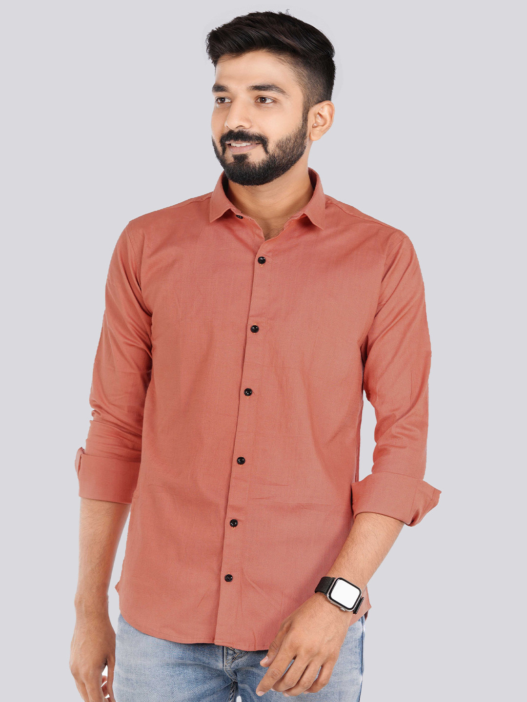 

VENISA Standard Fit Casual Cotton Lycra Shirt, Rust