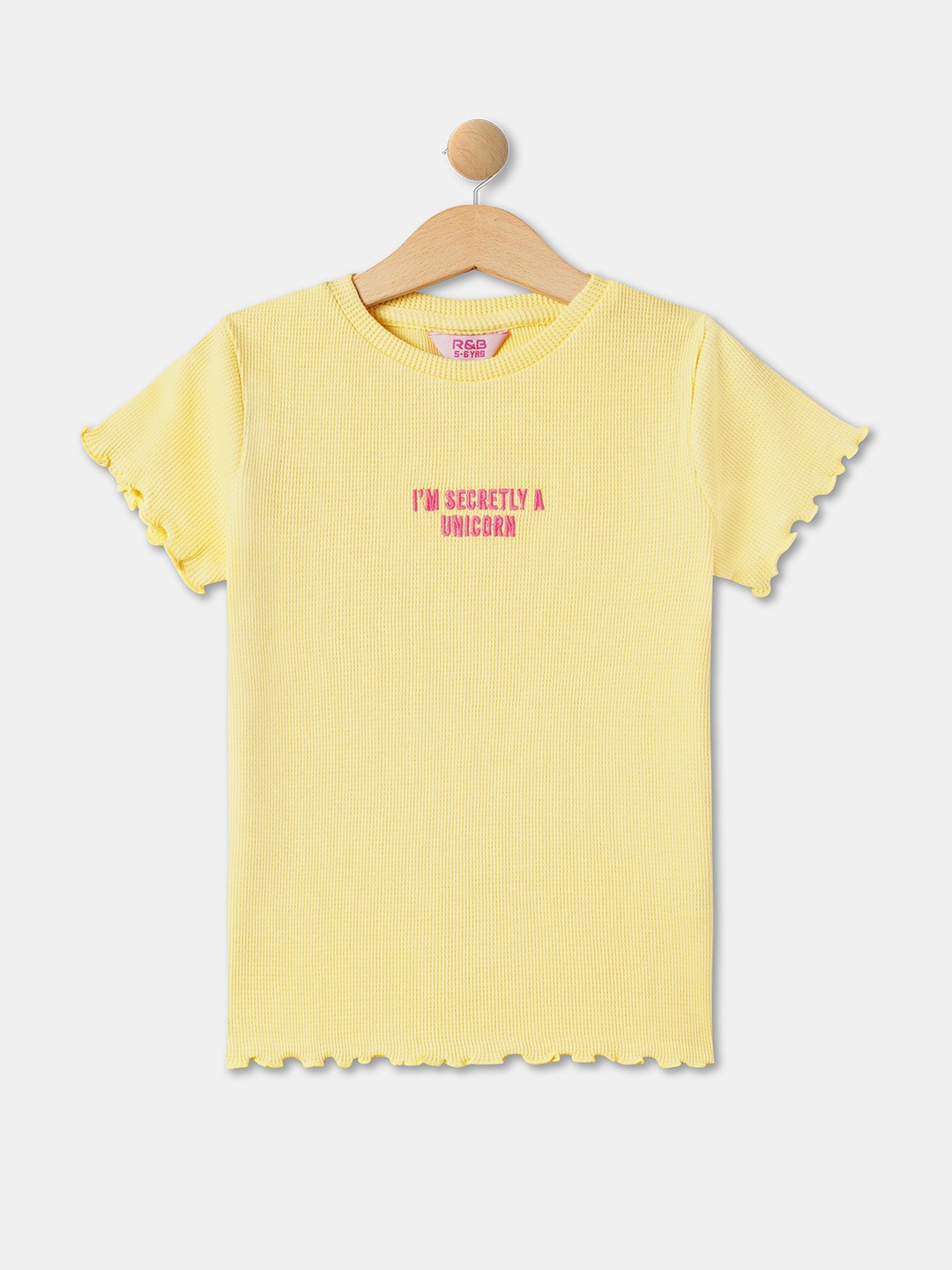 

R&B Embroidered Self Design Knitted Cotton Top, Yellow