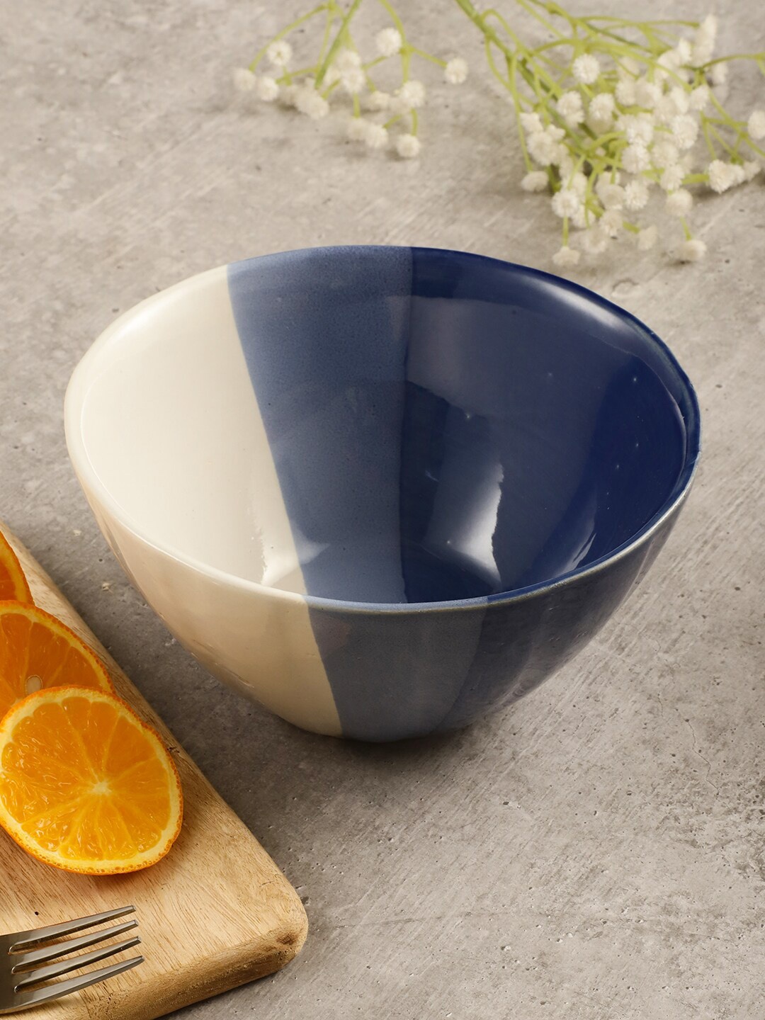 MIAH Decor White & Blue Ceramic Serving Bowl
