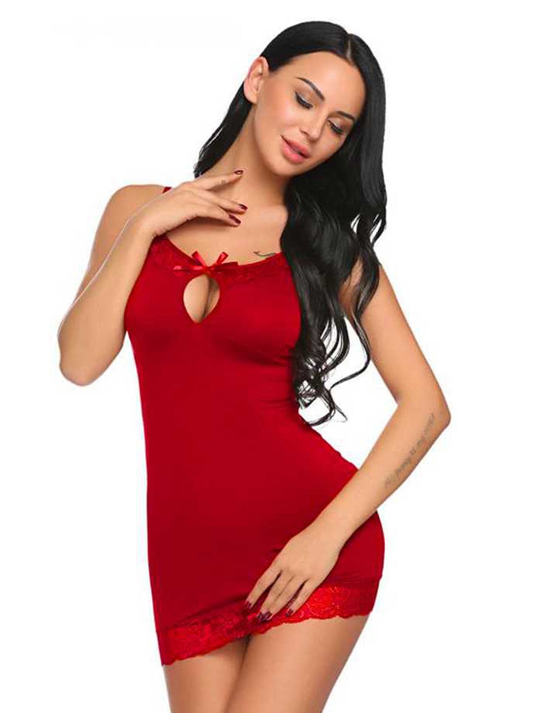 

AROUSY Self Design Shoulder Straps Baby Doll, Red
