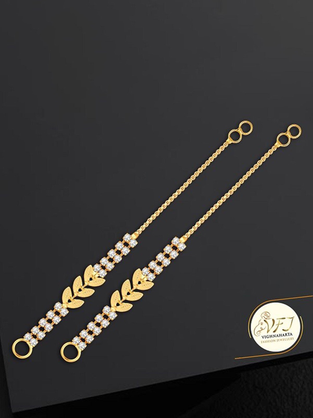 Vighnaharta Set Of 4 Gold-Plated Stone Studded Ear Cuff Earrings