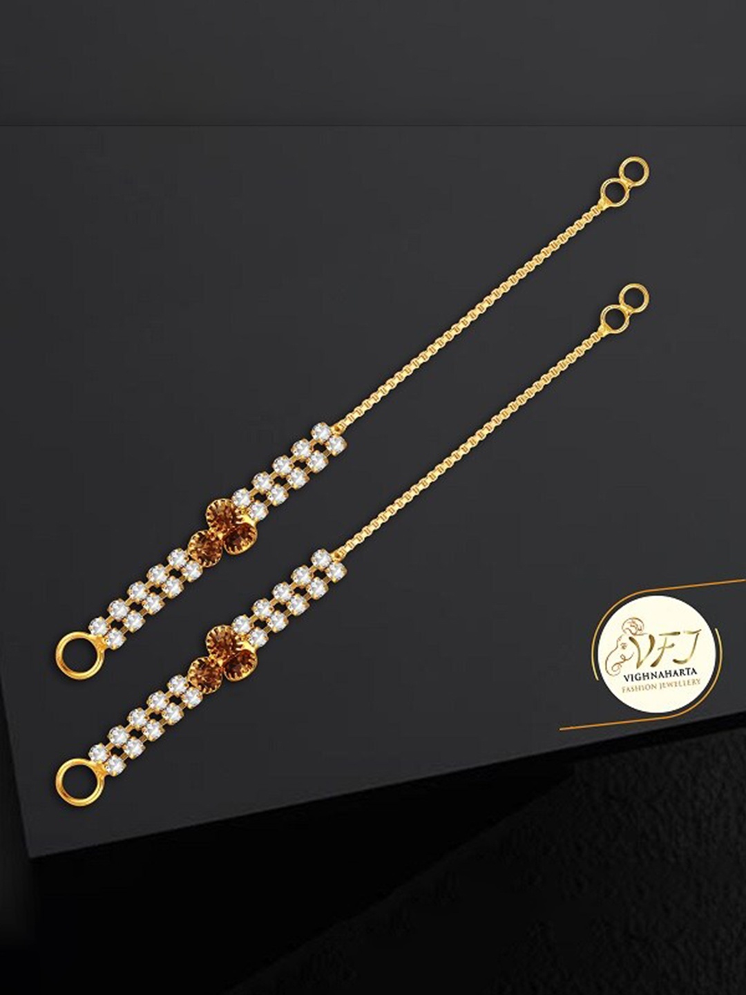 Vighnaharta Set Of 2 Gold-Plated Stone Studded Ear Cuff Earrings
